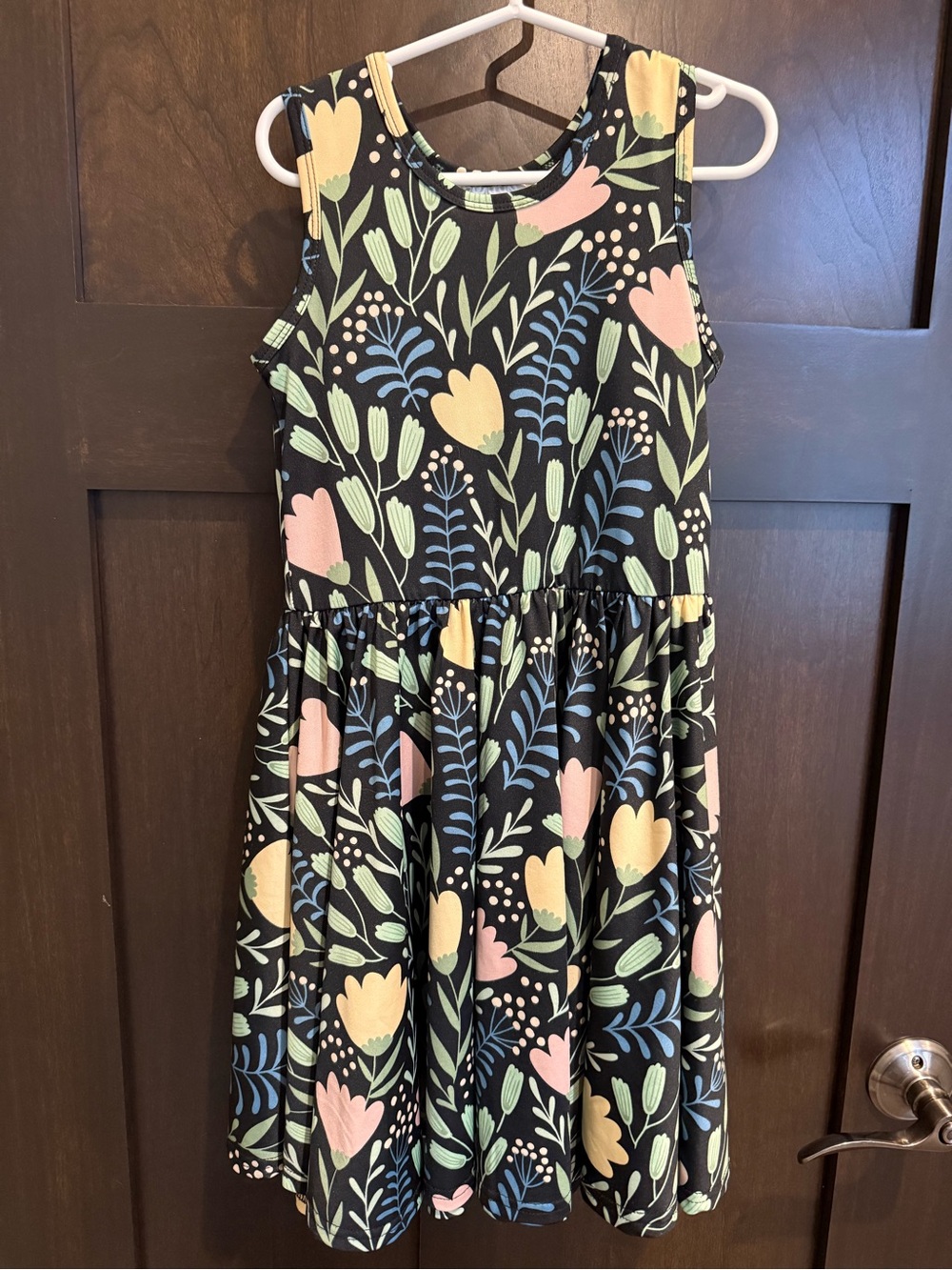 Dot Dot Smile Girls Black Floral Sleeveless Dress with Pastel Print